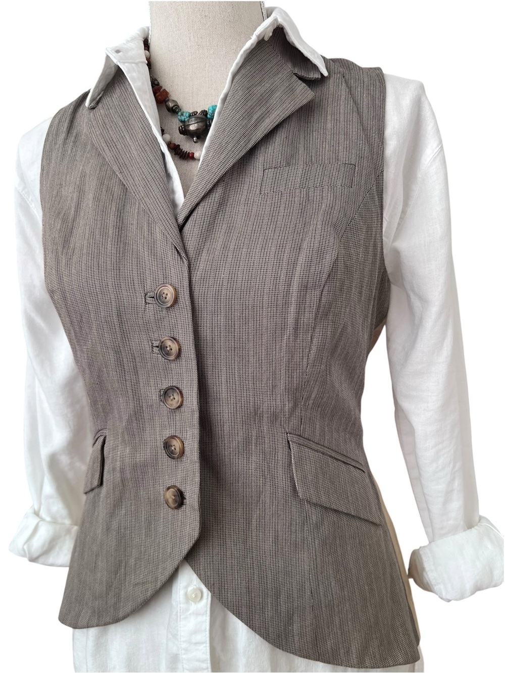 Cobi Cotton Earthy Micro Herringbone Menswear Tailored Vest Size Small